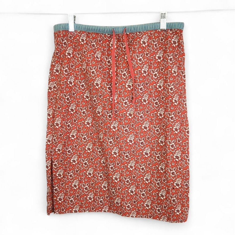 Y2K Vtg Hawaiian Tropical Floral Print  Cotton Mini Skirt Medium 8 10 Coral Pink